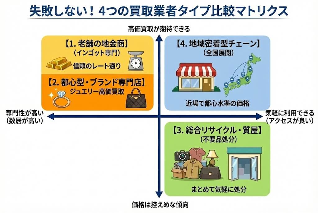 4つの買取業者タイプ比較マトリクス
