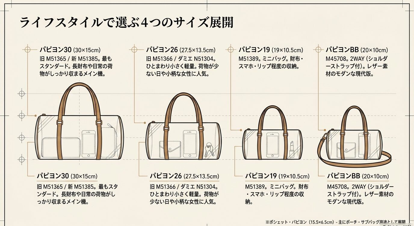 ヴィトン パピヨンのサイズ・型番一覧｜19・26・30・BBの違い