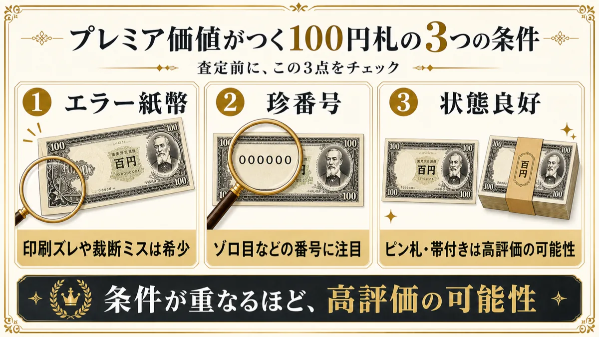 プレミア価値がつく100円札の3つの条件