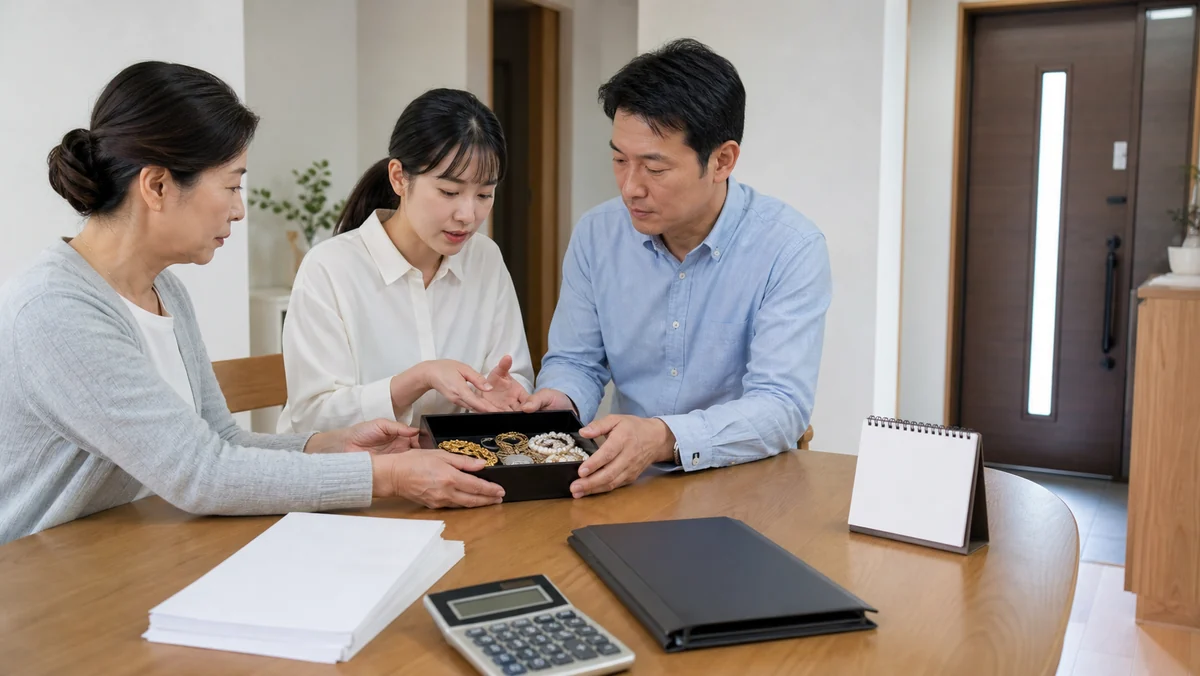 家族合意、税務資料、訪問購入への注意という3つの要点のイメージ