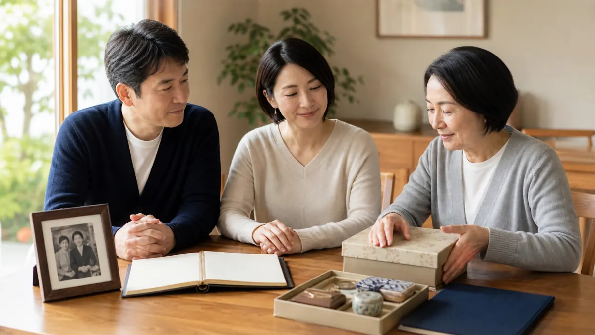 家族と合意して形見を手放すイメージ