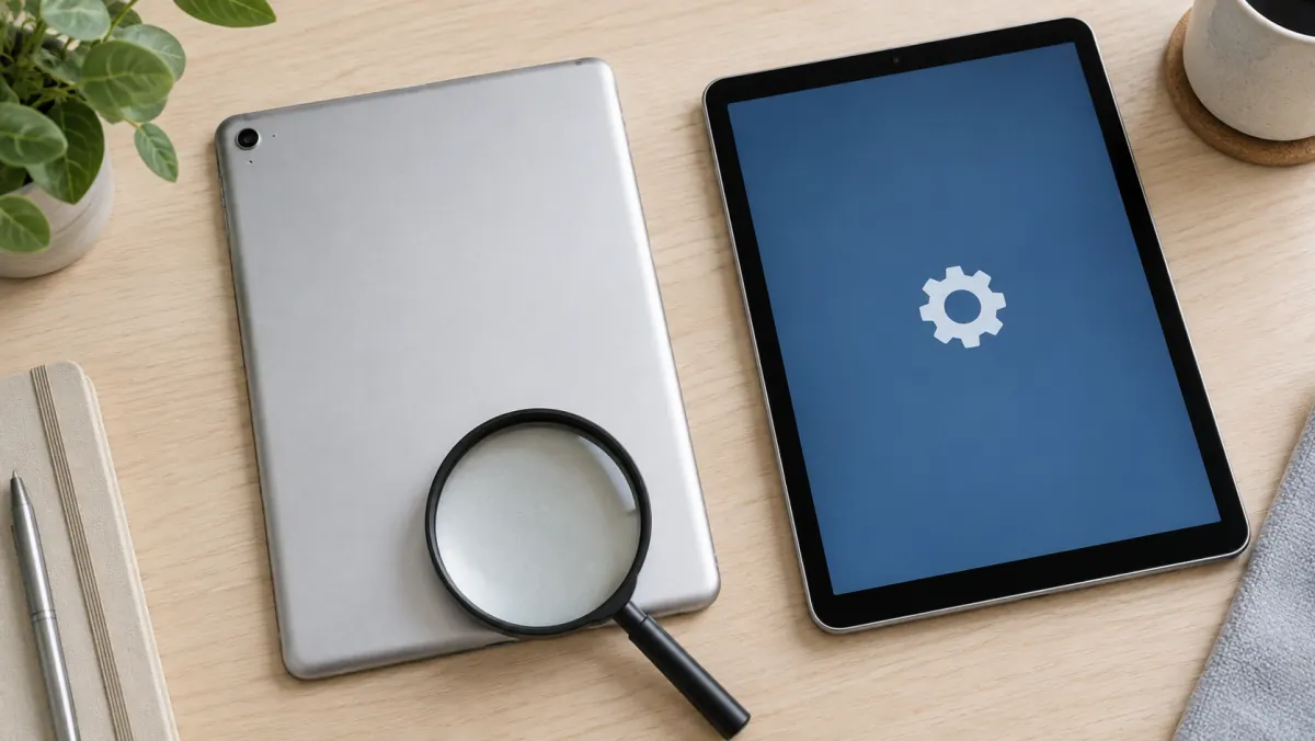 設定アプリと本体背面の刻印からiPadの世代を確認するイメージ