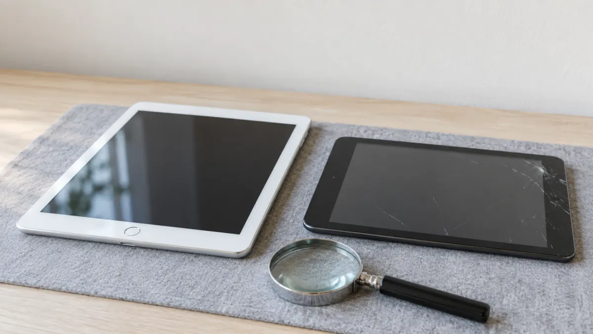 旧世代のiPadと画面が割れたiPadを査定に出して相談するイメージ