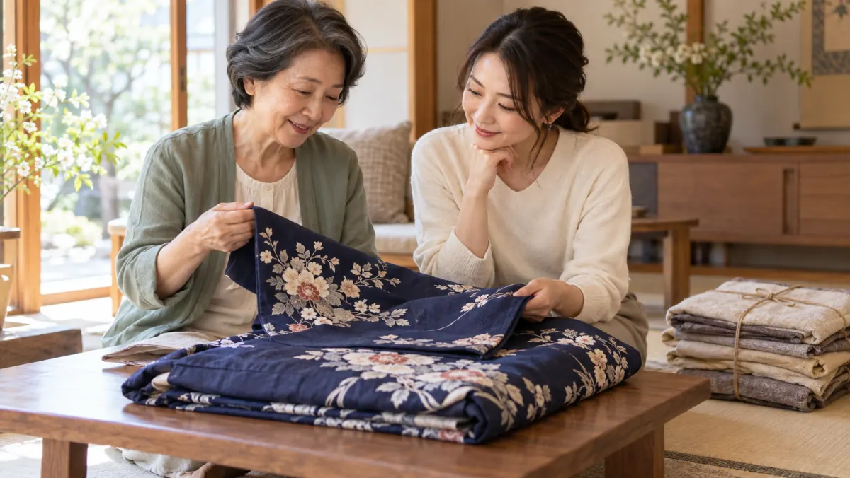 値がつかなかった着物を家族と相談し、古布としてひもで束ねる選択肢のイメージ