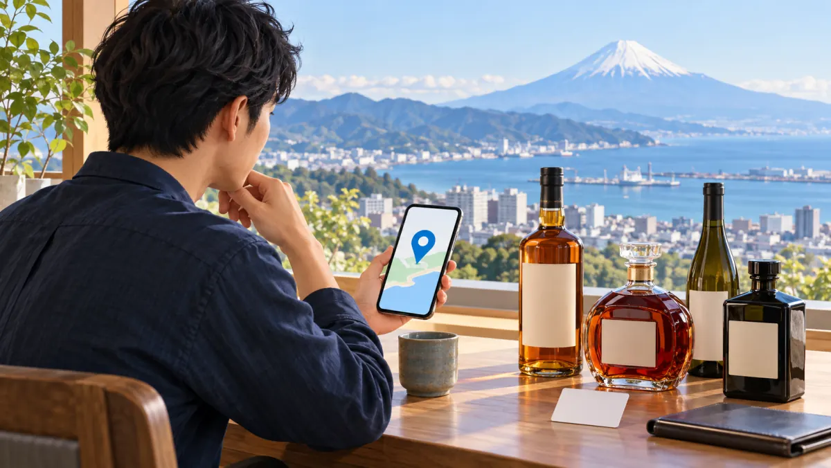 静岡県内の『買取大吉』の店舗をスマートフォンで調べて来店の準備をするイメージ